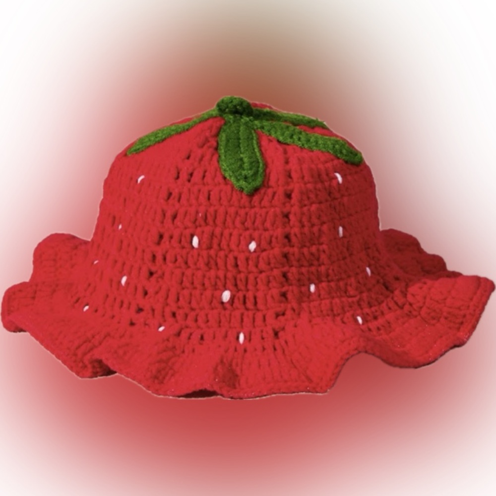 Red Strawberry Crochet Sun Hat - Women